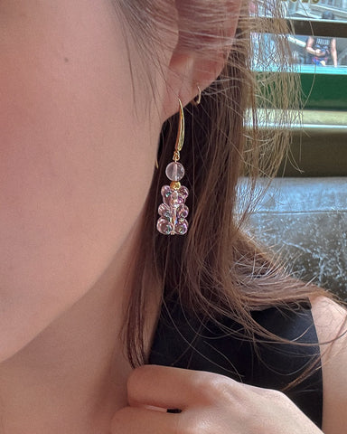 Love Bear Gold Earrings - Rose Quartz