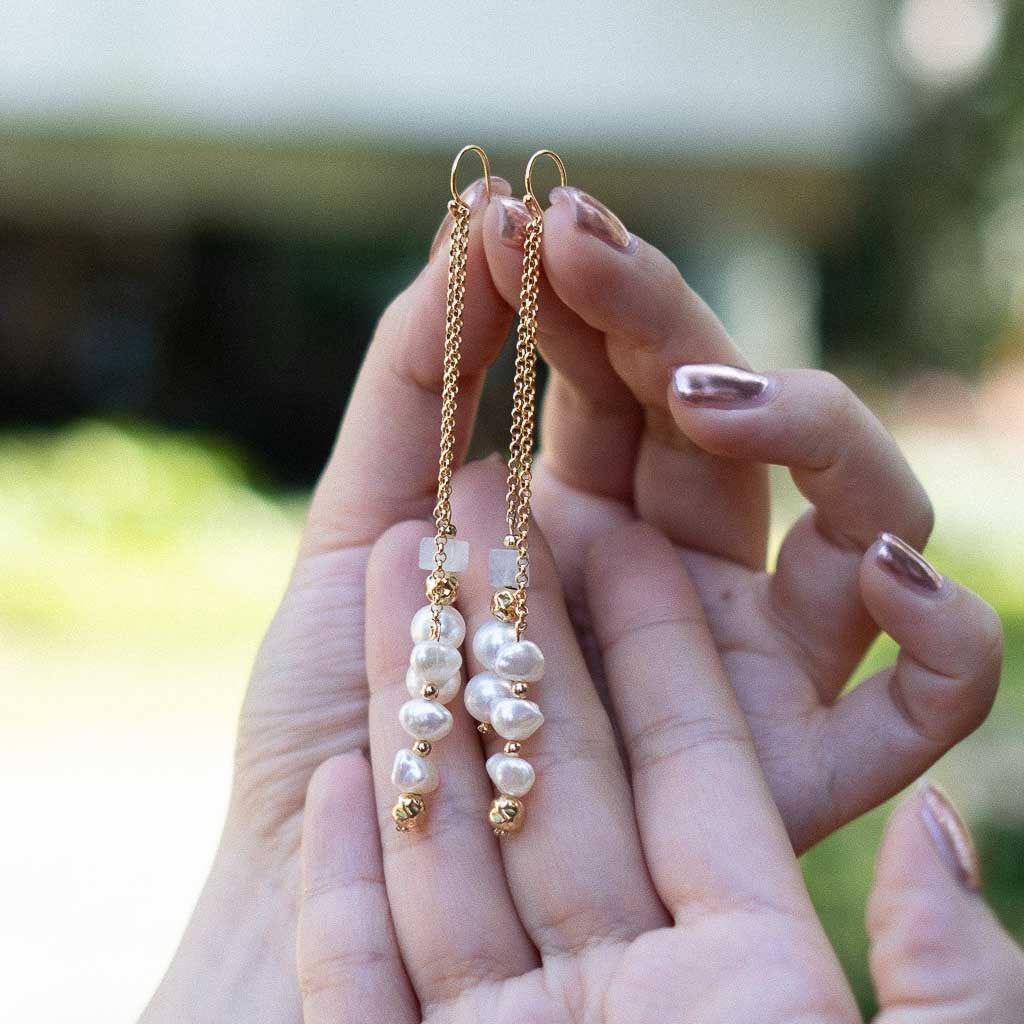 Pearl Rain - Rainbow Moonstone Pearl Earrings