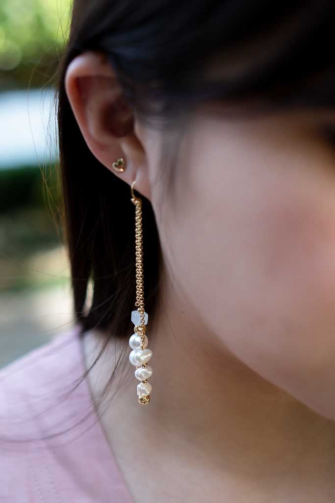 Pearl Rain - Rainbow Moonstone Pearl Earrings