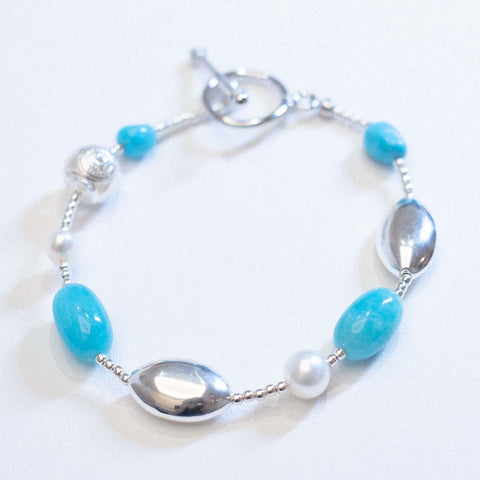 The Mermaid - Turquoise Amazonite Silver Bracelet with Pearl